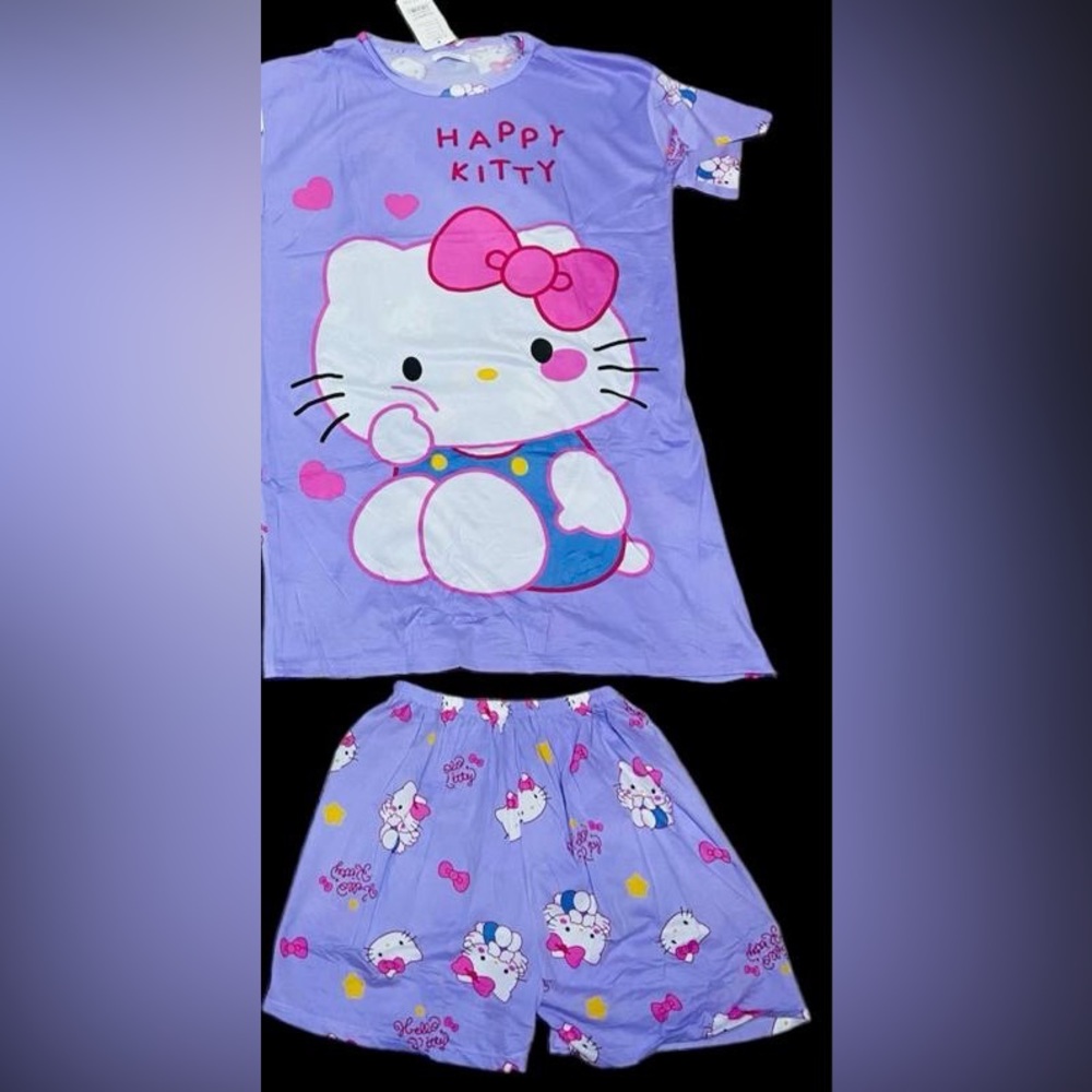 hello kitty purple pajama shorts and tshit